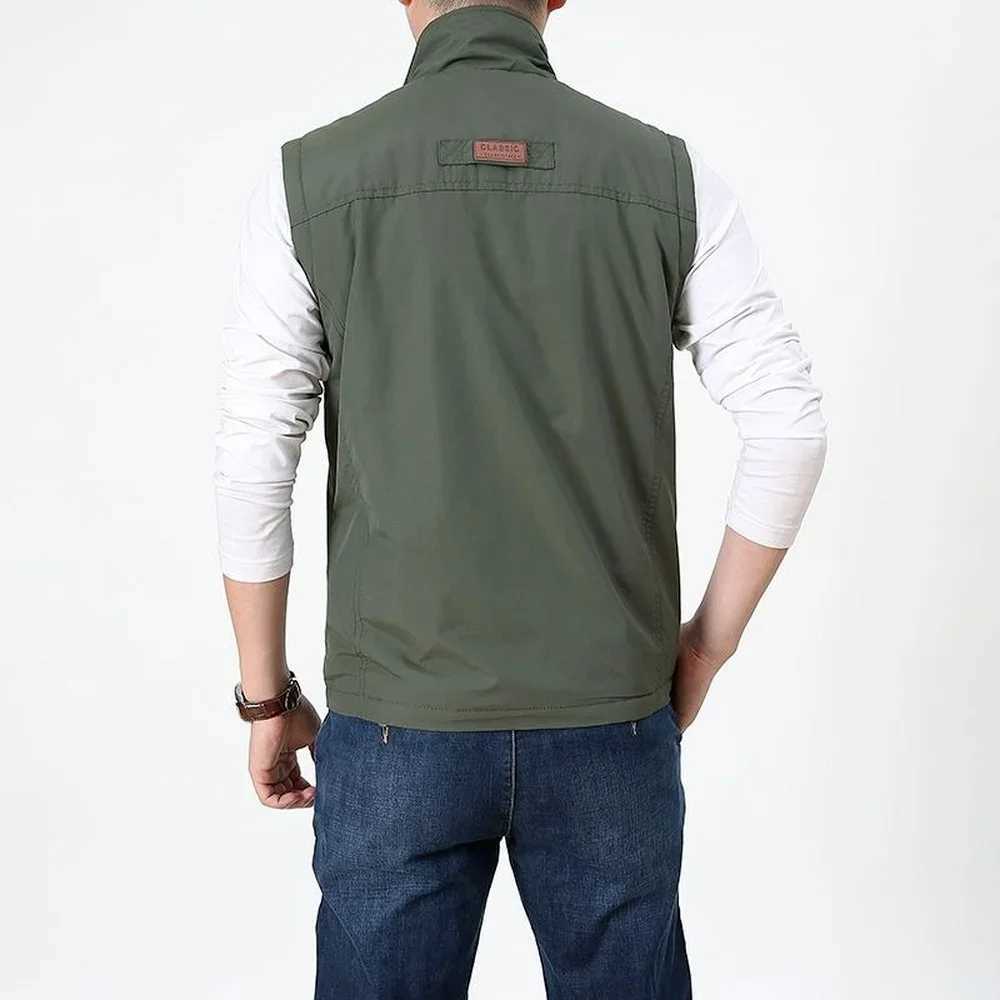 Summer Thin Vest Jacket Men Outdoor Casual Clothes Lightweight Short Sleeve Vests Men Stand Collar Male Trekking Coat TravelingXJ241221