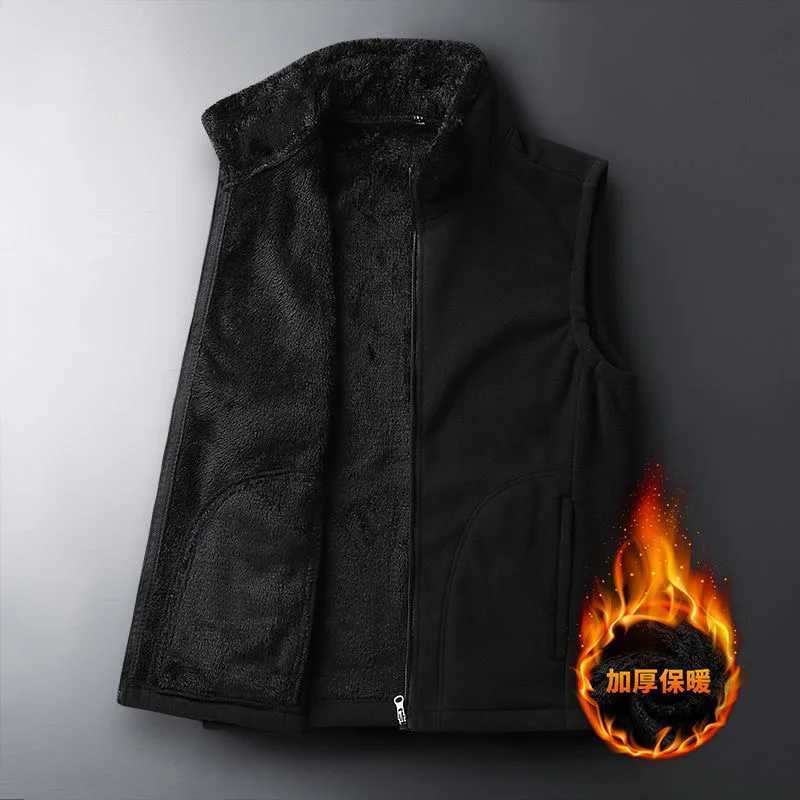 2024 Autumn and Winter New Fashion Solid Color Plus Fleece Thickened Thermal Vest Mens Casual Loose Comfortable Large Size CoatXJ241221