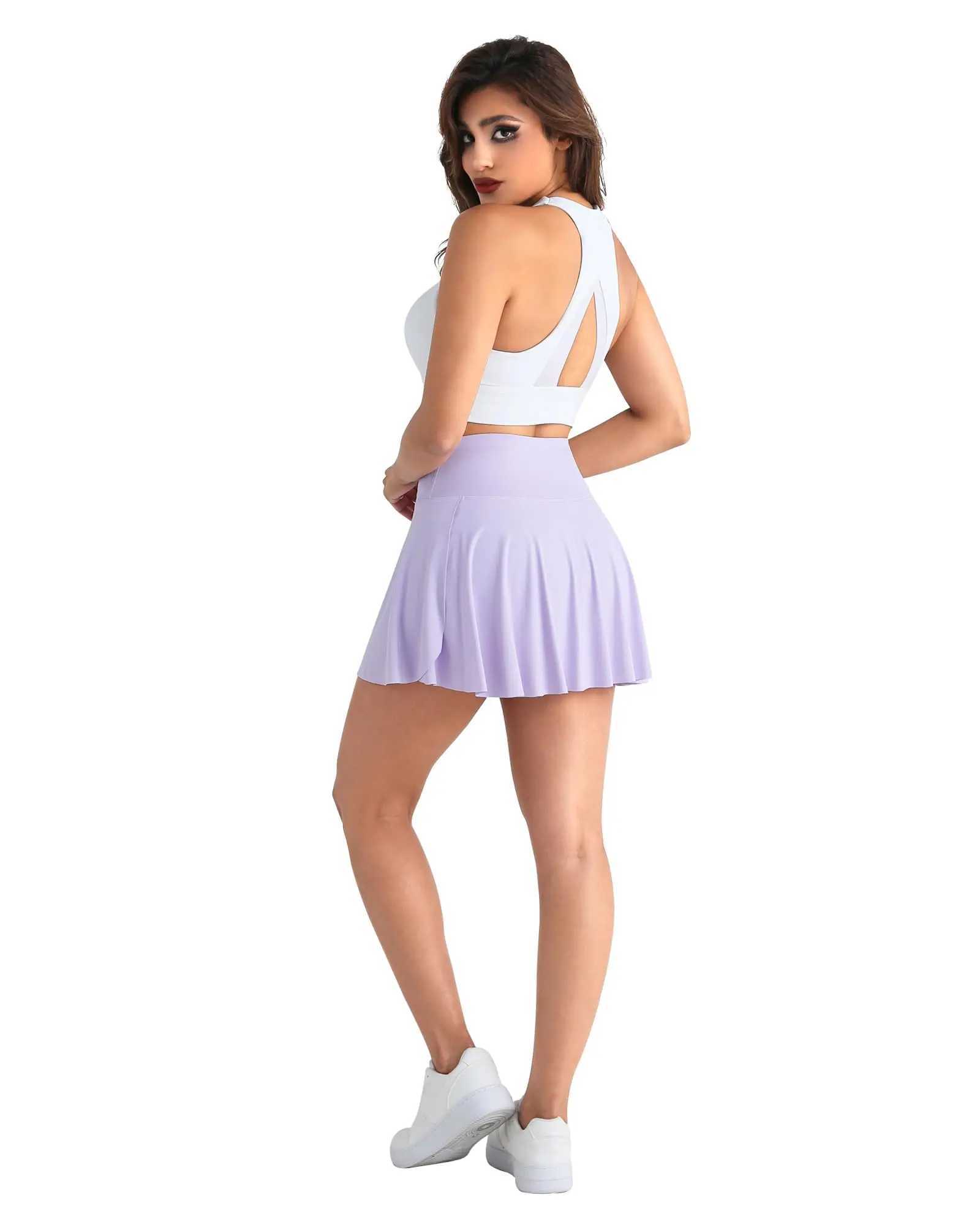Gym Sports Skirt Woman Fitness Pockets Running Outdoors Tennis Skirt Shorts Quick drying Stretch Summer ShortsXJ241221