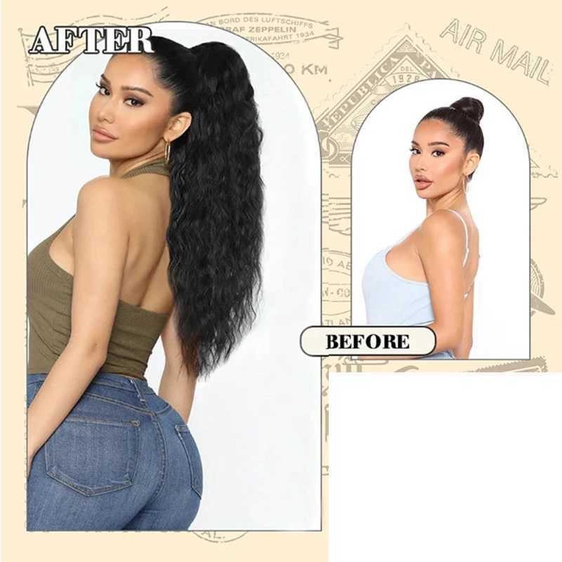 H STAR Synthetic 26Inch Long Wavy Curly Ponytail Claw Clip in Hair Extension Bouncy Curls Coloer Hairpiece for WomenXJ241221