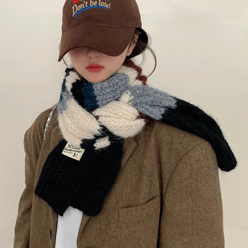 Scarf Man women Winter Warm Wool knitted Scarf Womens Fashion Colour Blocking Striped Thick Warm Scarf Shawl Wrap 241220