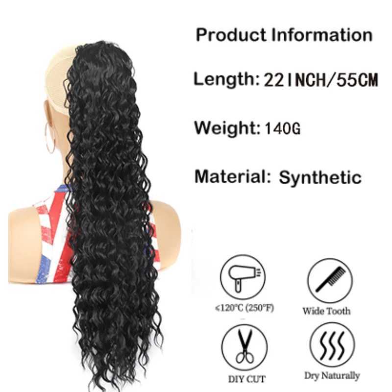 H STAR 22Inch Long Synthetic Kinky Curly Drawstring Ponytail Wrap Ponytails Clip In Hair Extensions for WomenXJ241221