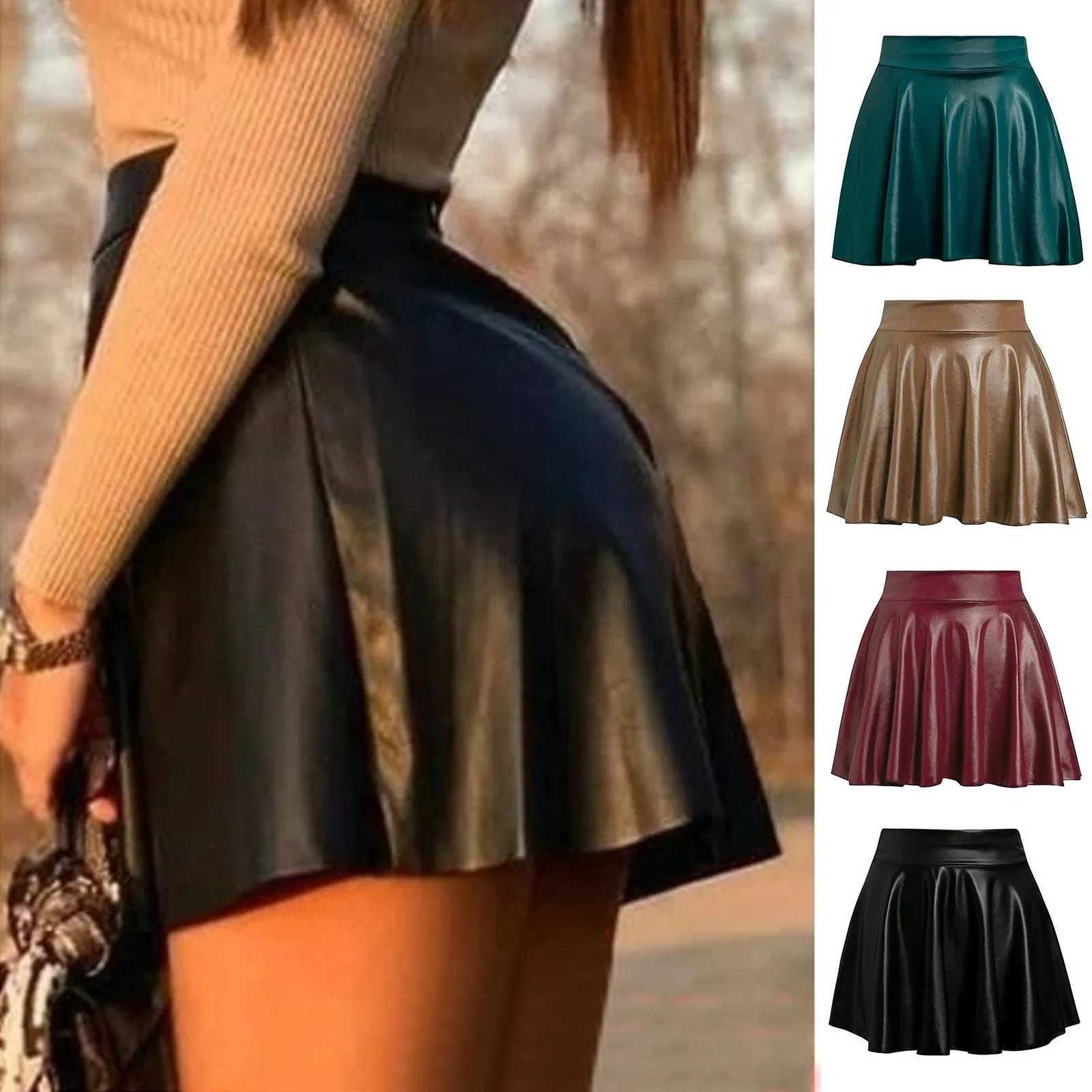 Womens Fashion High Waist Pleated Solid Color Short Skirt Loose Skirt Metallic Skater Skirt Sparkly Korean Style WomenS SkirtXJ241221