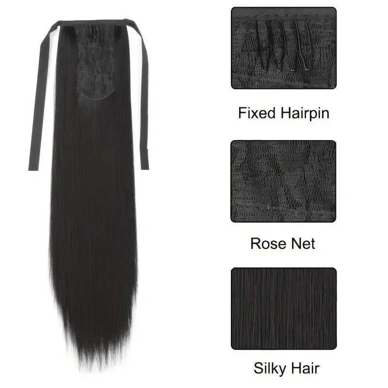18 inches ribbon wear synthetic ponytail straight style tie up ponytail hair extensionXJ241221