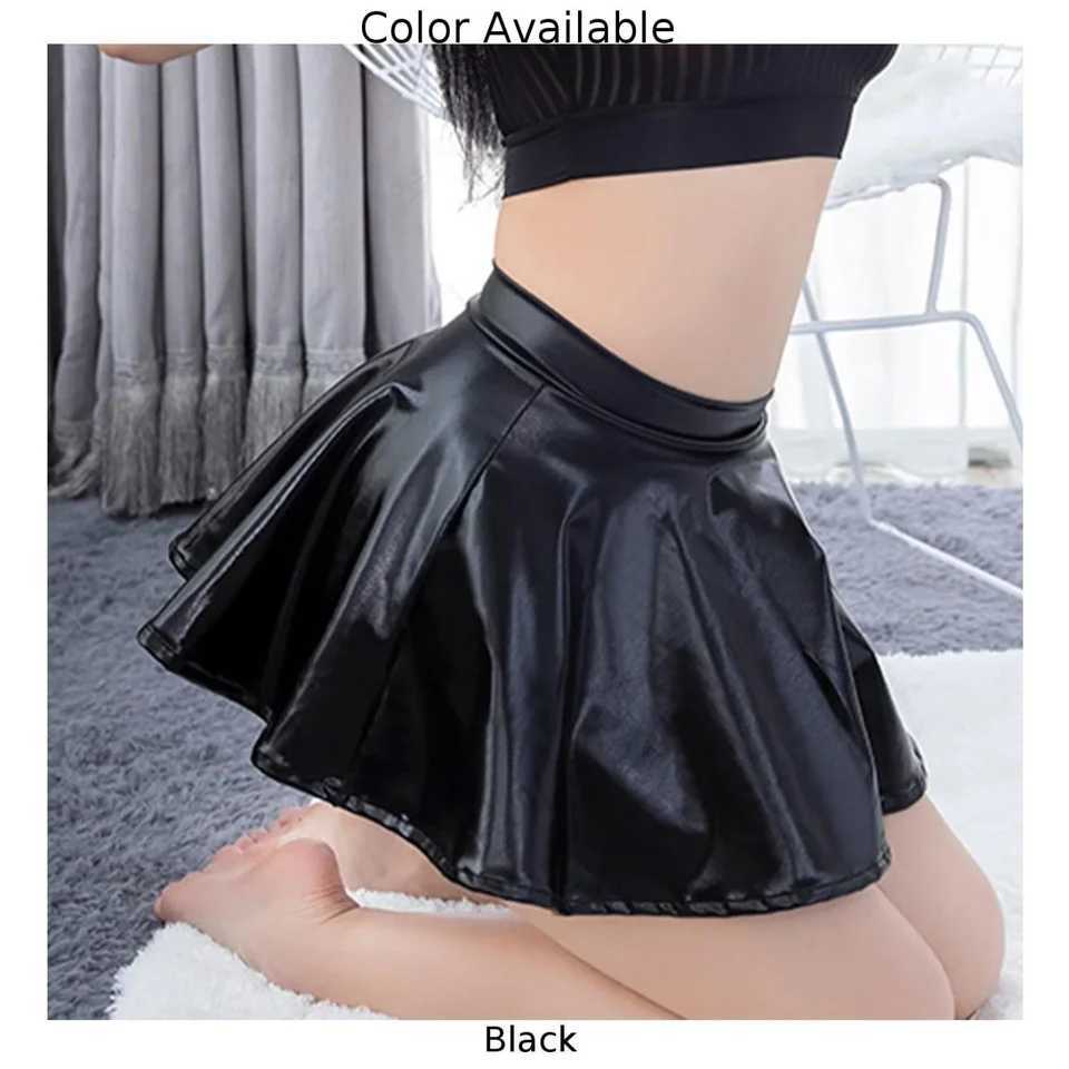 Sexy Womens Lingerie Shinny Black PU Leather Pleated Skirt er Mini Short Skirts Club Party Come Skirts Woman ClothingXJ241221