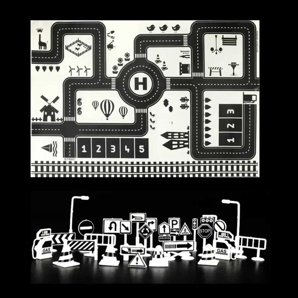 Baby Game Mat City Traffic Map Carpet City Parking Lot Parking Lot Parking Lot Traffic Signs Baby Climbing Game Mat W241221