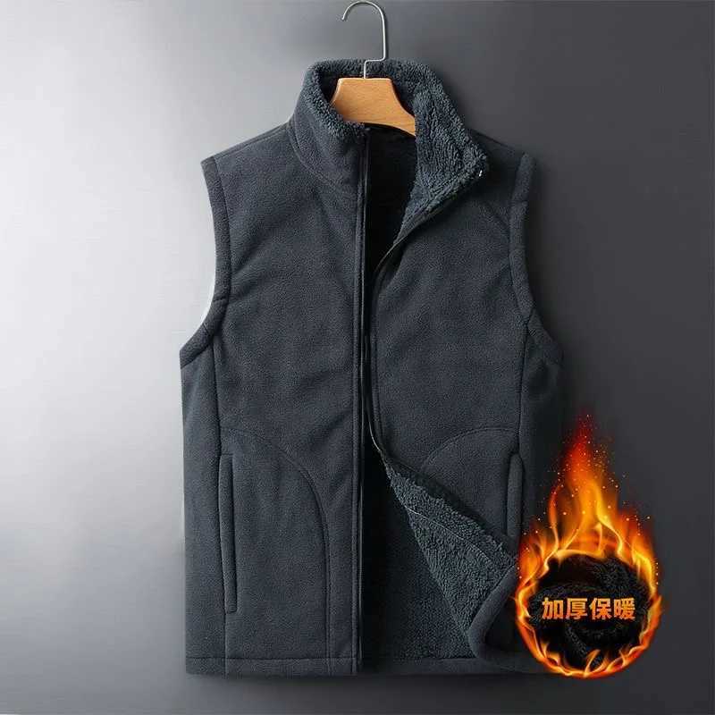 2024 Autumn and Winter New Fashion Solid Color Plus Fleece Thickened Thermal Vest Mens Casual Loose Comfortable Large Size CoatXJ241221