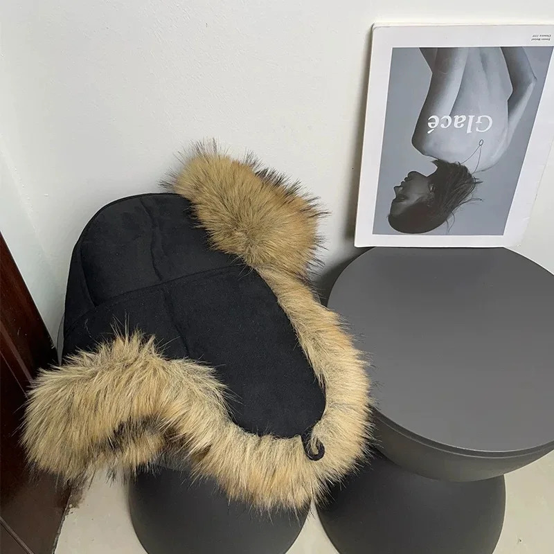 High quality Y2k leopard print faux fur Lei Feng hat for winter outdoor suede ear protection warm and unisex Russian hat 241220