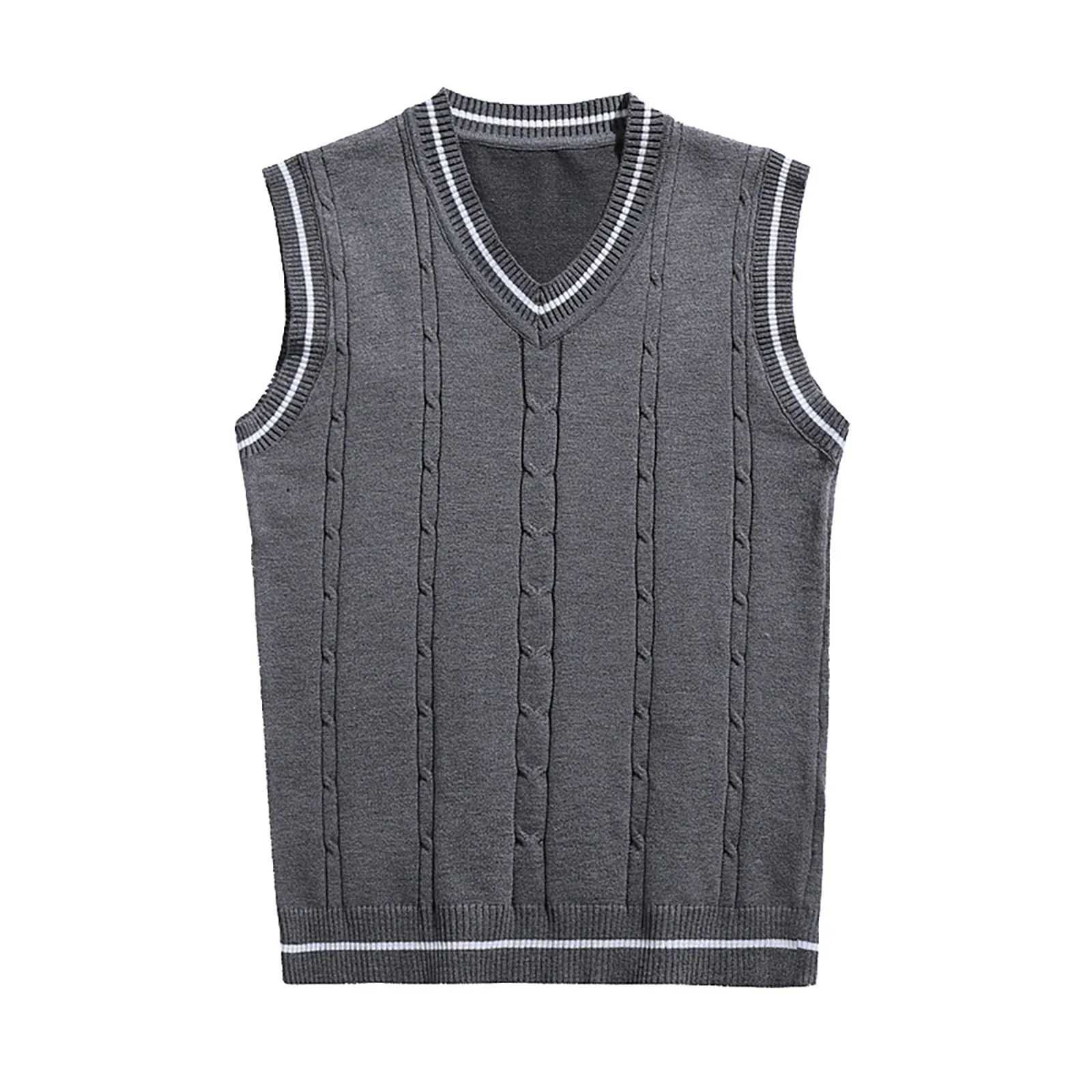 Men Knitted Vest Sweaters Striped White Blue Sleeveless Clothes V Neck Vest Red Waistcoat Jumpers Cotton Knit Sweatshirt WinterXJ241221
