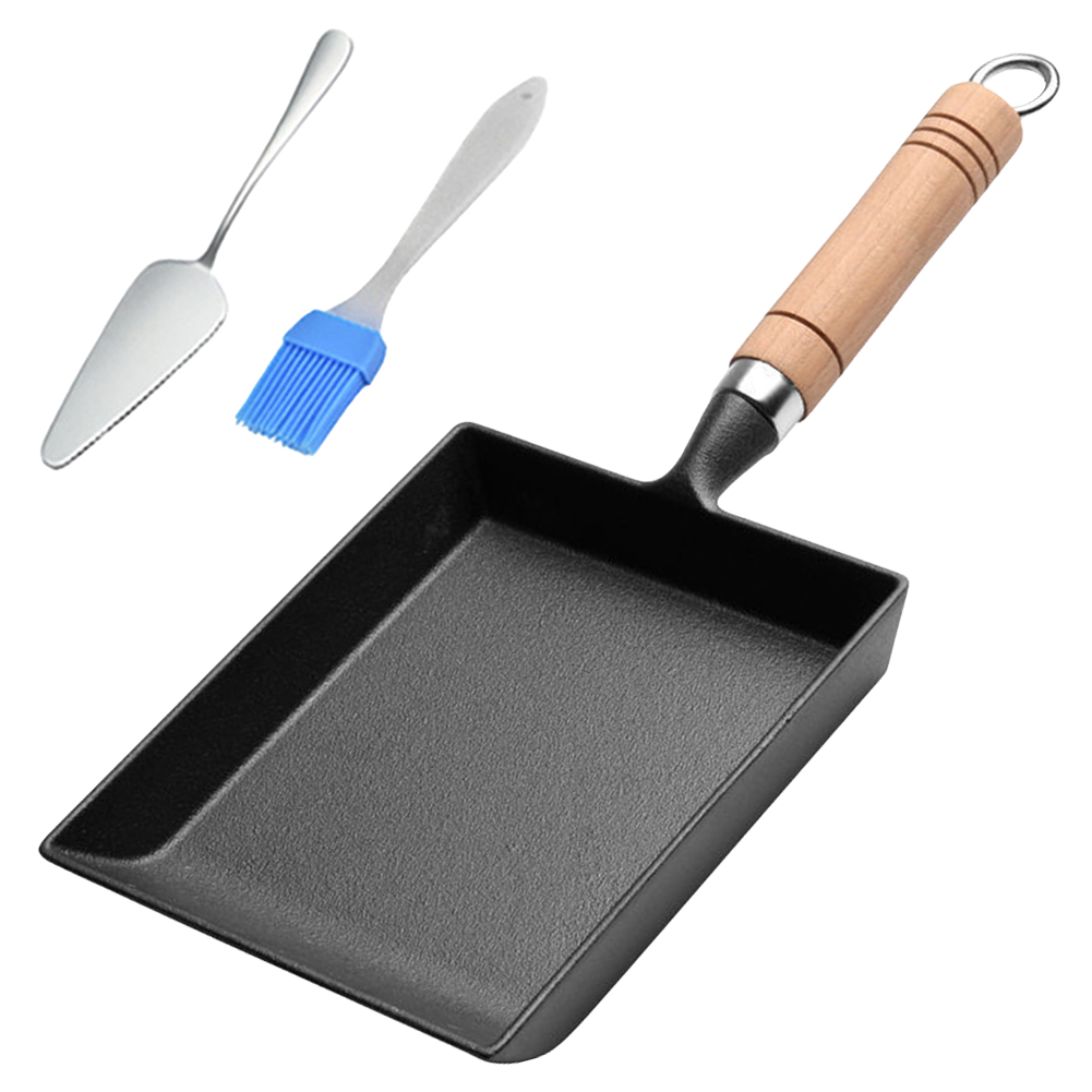 Non Stick Egg Pan Cast Iron Pan Non Scald Versatile Frying Pan with Oil Brush And Shovel Omelette Pan for Camping Picnic