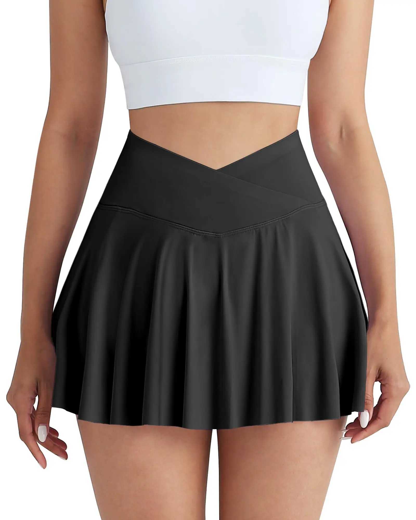 Gym Sports Skirt Woman Fitness Pockets Running Outdoors Tennis Skirt Shorts Quick drying Stretch Summer ShortsXJ241221