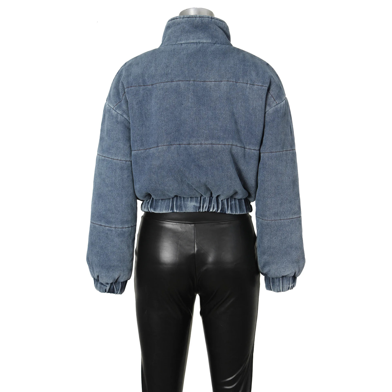 Women Jacket Winter Fashion Multi-Pocket Long Sleeve Puffer Denim Jackets Autumn Casual Thicken Crop Bubble Jeans Jacket Coat 241216