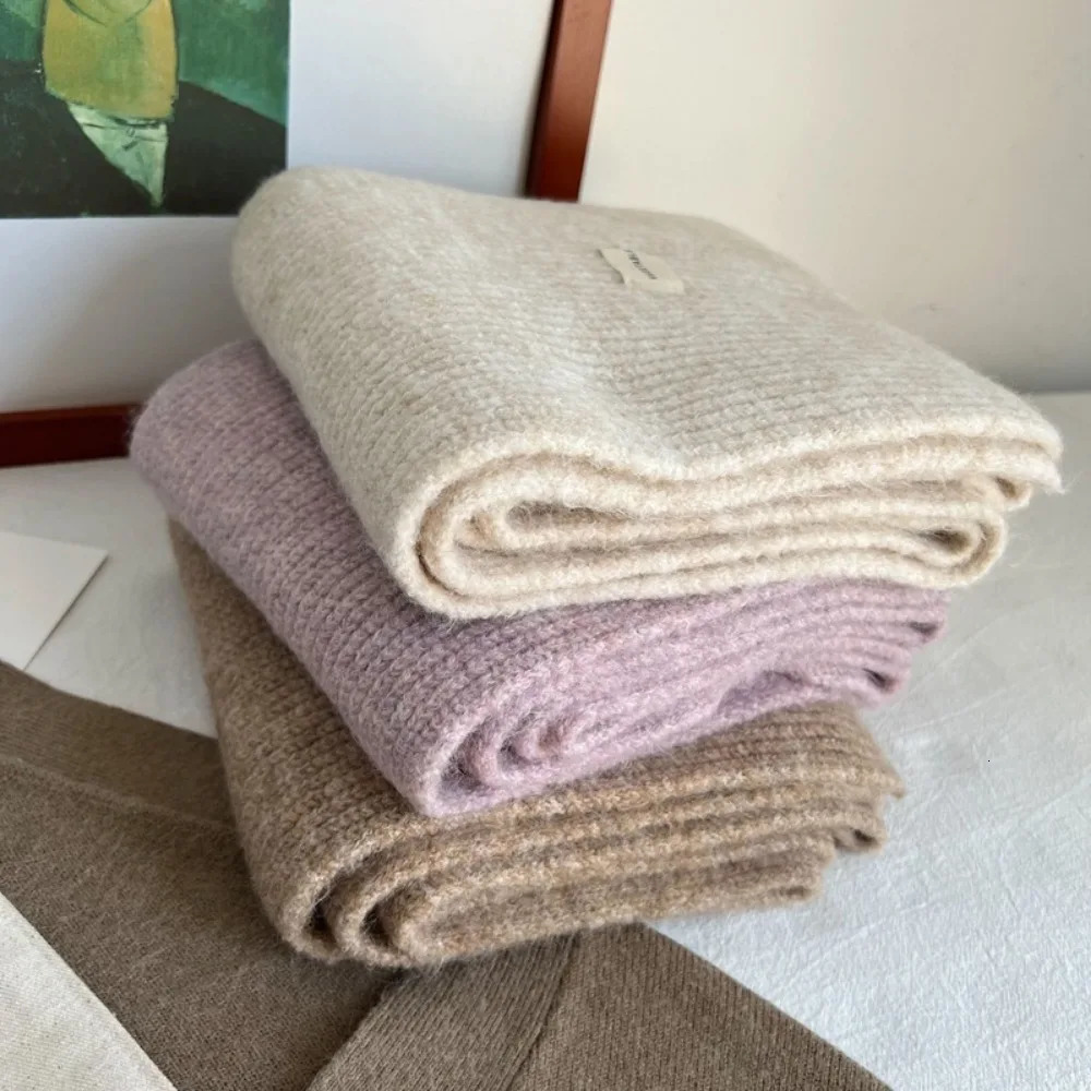 Korean Women Cashmere Scarves Lady Winter Thicken Warm Soft Pashmina Shawls Wraps Female Pure Color Knitted Long Scarf for Women 241220