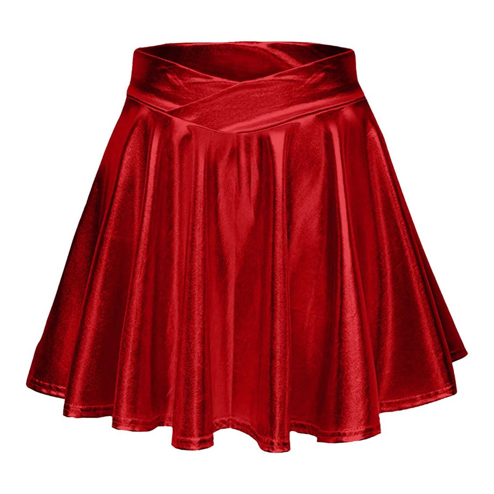 Skirts for Women Womens Fashion High Waist Pleated Solid Color Short Skirt Loose Skirt Metallic Skater Skirt Sparkly Wrap SkirtXJ241221