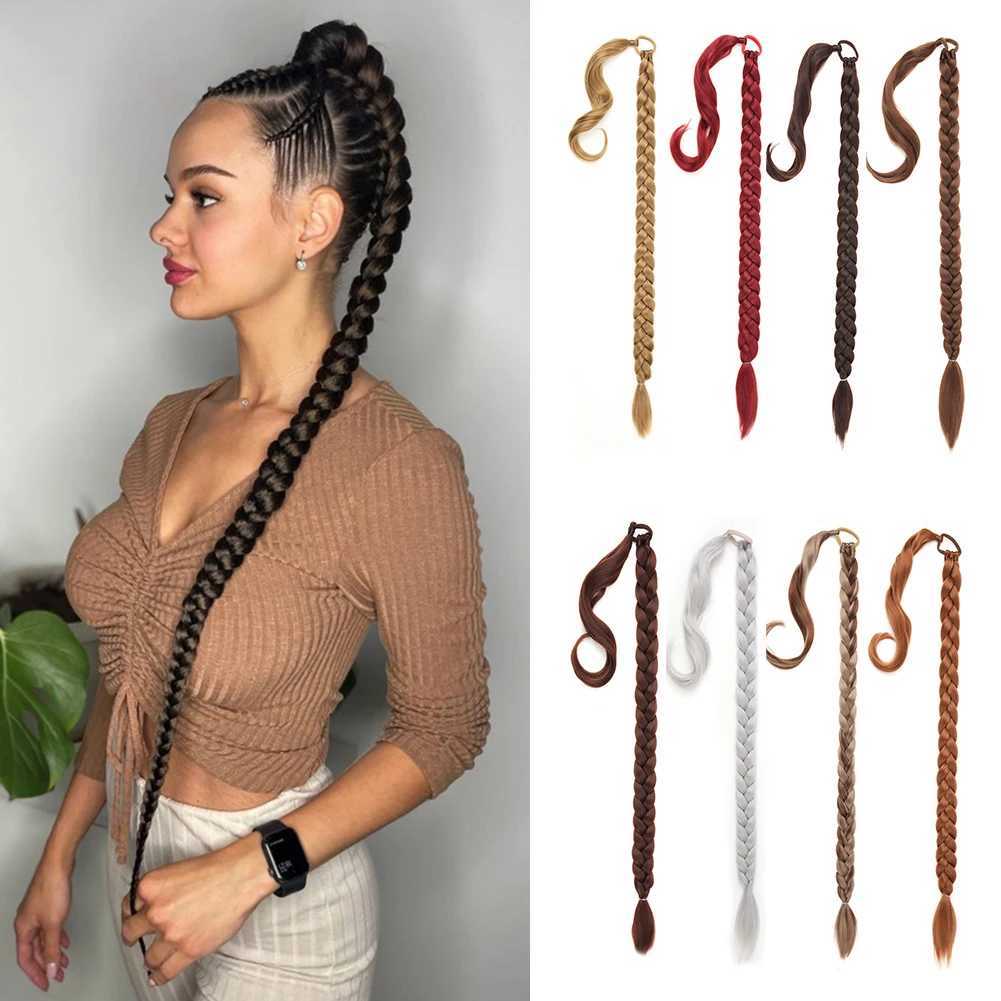 Long Braided Ponytail Extension with Elastic Tie Long Straight Wrap Around Hair Extensions 30 Inch Premium Synthetic HairpiecesXJ241221