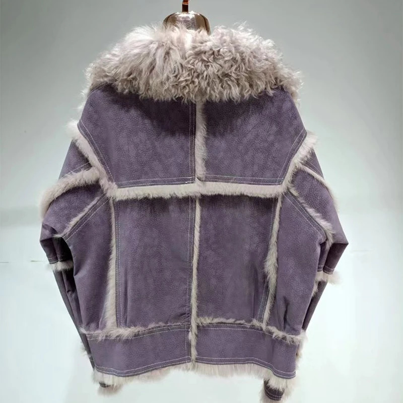 Autumn Short Style Fur Women Sheepskin Jacket Tanned Suede Fabric With 100%Natural Rabbit Lining y Fashion Coat 241216