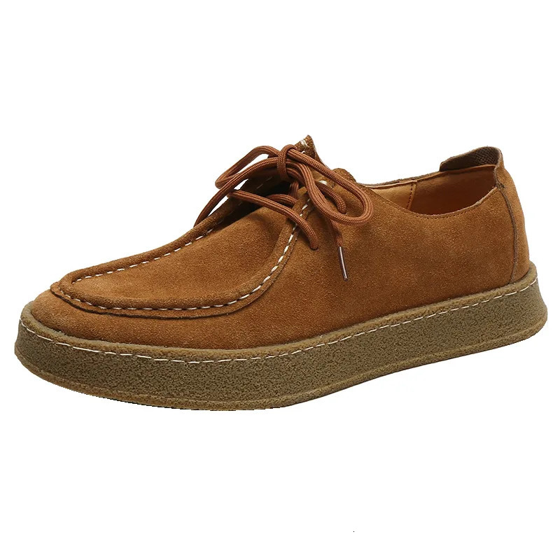 Mens casual shoes lace cowhide leather mens classic retro British style outdoor board shoes driving apartment 241213