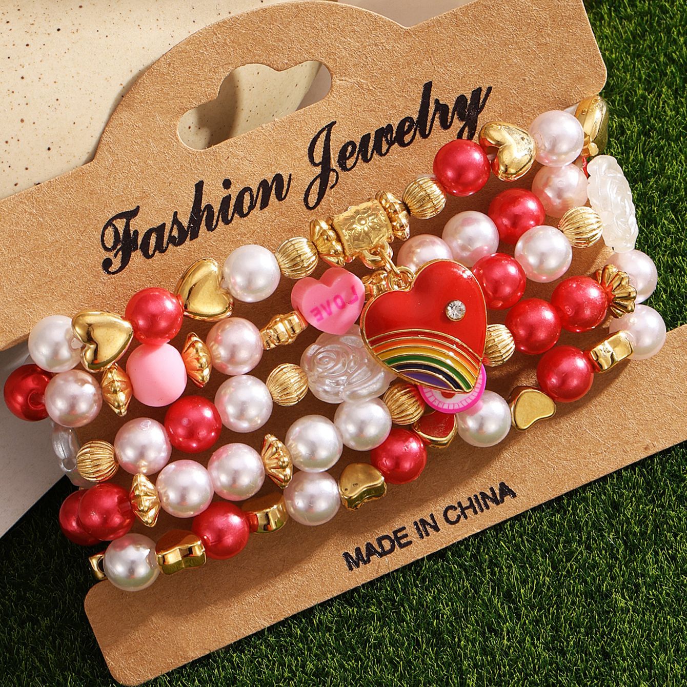 Valentine's Day Pink Heart Charm Elastic Bracelet with Soft Clay Beads 2025 Fashion Letter Jewelry Set Party Birthday Gifts