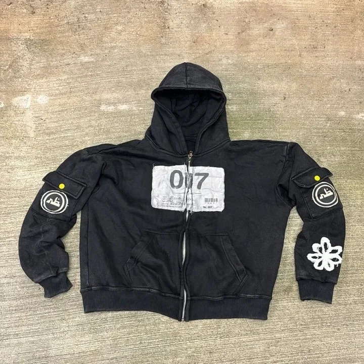 Y2K Zipper Hoodie Harajuku Hip Hop Fashion Patch Embroidery Super Large Mens Loose Casual Jacket Street Wear