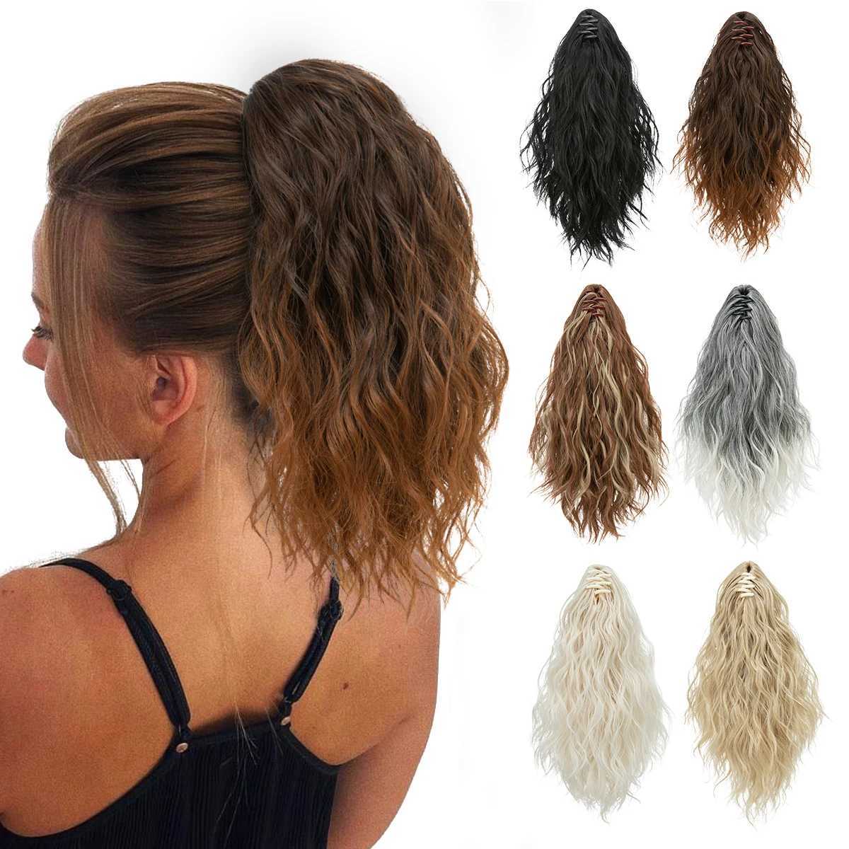 13Inch Premium Synthetic Curly Claw Clip In Ponytail Blonde Brown Short Hairpiece Fake Hair False Pigtail Hair Extensions P064XJ241221