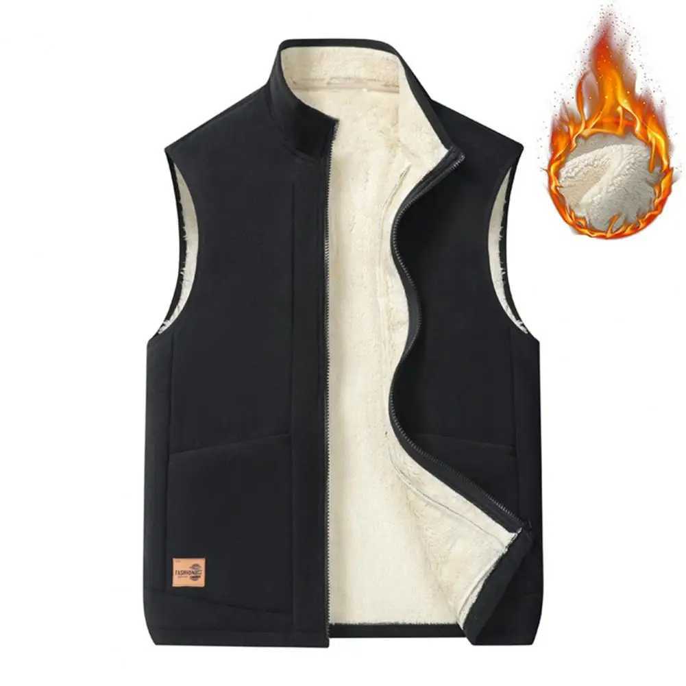 Winter Men Vest Stand Collar Neck Zipper Closure Thick Plush Warm Windproof Soft Plus Size Cardigan WaistcoatXJ241221