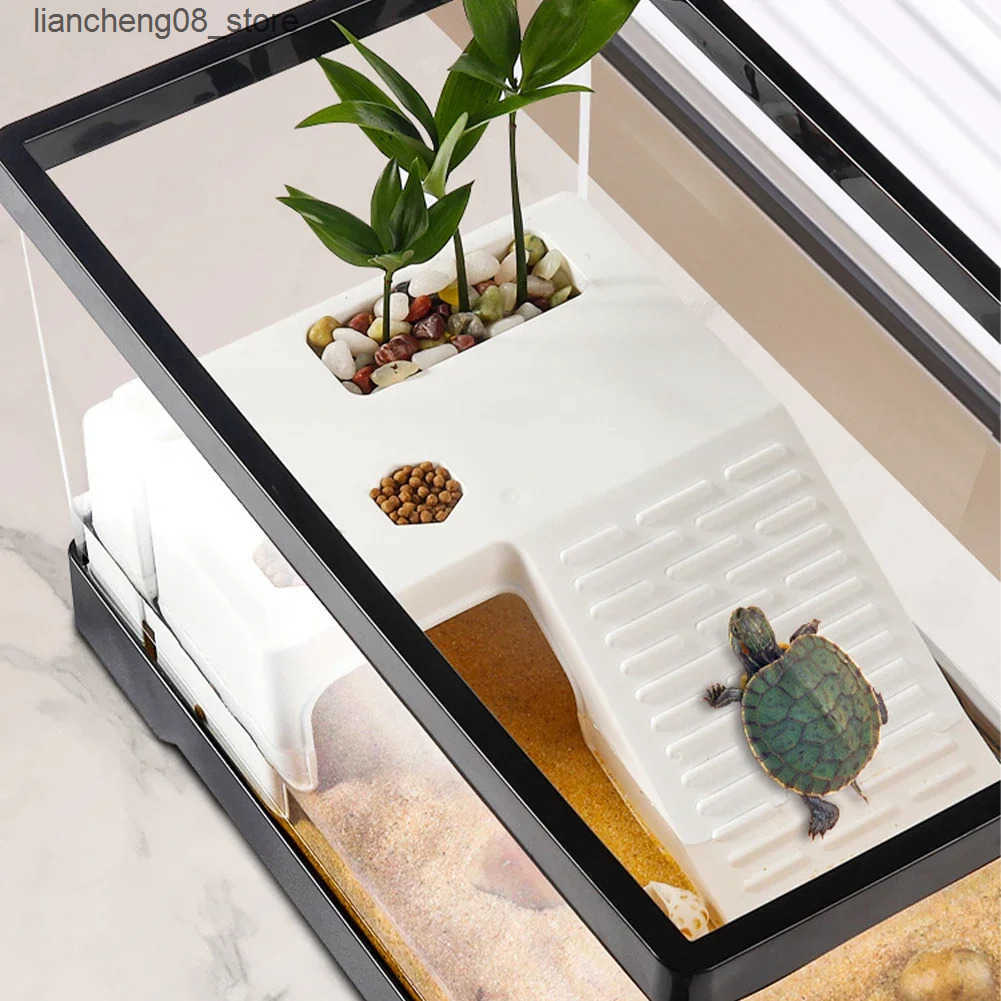Other Pet Supplies High definition transparent turtle tank aquarium pet drip proof turtle tank reptile with basket platform aquarium breeding box L240
