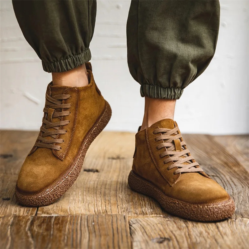 Mens high top casual shoes breathable er shoes suede leather shoes business office shoes mens driving mocha casino plush 241213