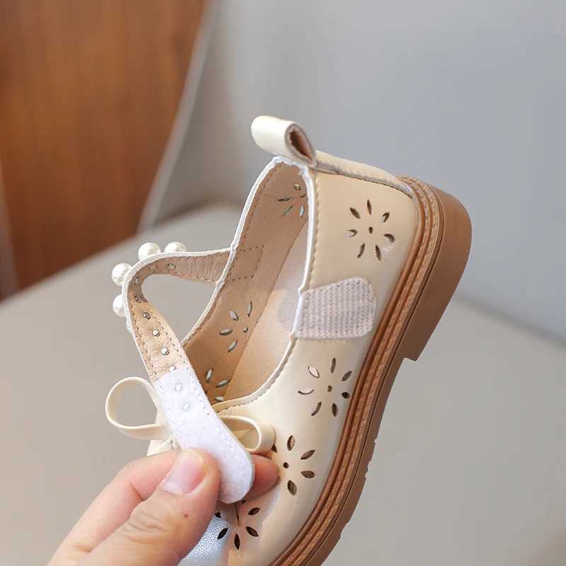 Sneakers Girls Sandals Summer New Beige Bow Breathable Pearl Girls Baby Single Shoes 2-8 Years Old Black Non-slip Children Baby Shoes H241221