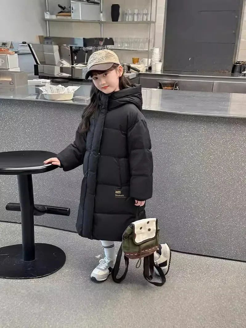 Fashion Girls Outerwear Winter Warm Thicken Cotton Jackets Baby Black Christmas Coats Kids Hooded Padded TR252 241220
