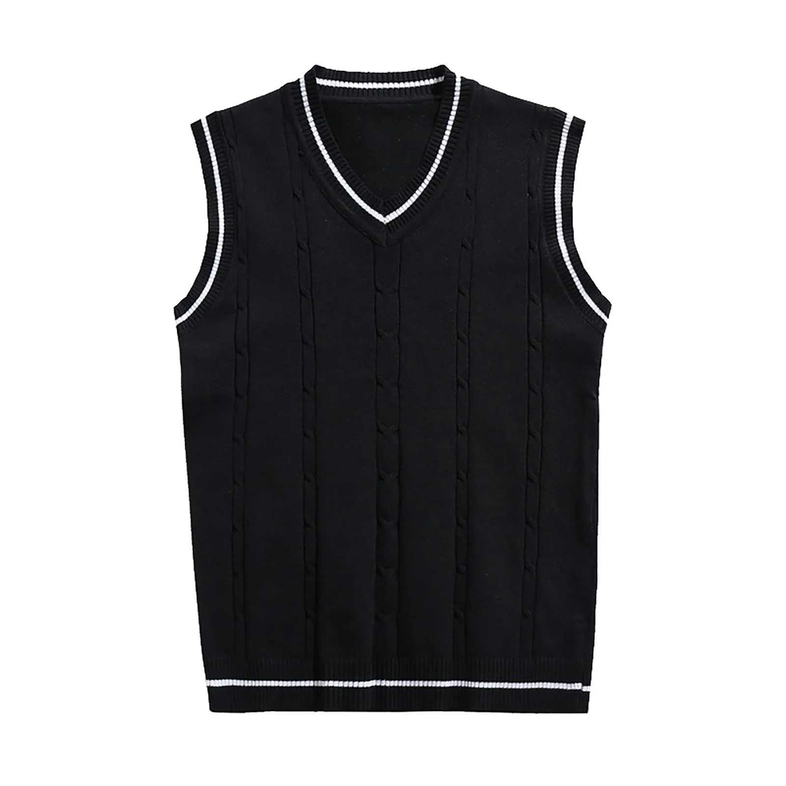 Men Knitted Vest Sweaters Striped White Blue Sleeveless Clothes V Neck Vest Red Waistcoat Jumpers Cotton Knit Sweatshirt WinterXJ241221