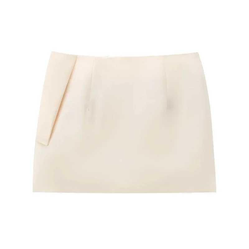 TR Womens Short Skirts 2024 Summer Butterfly Mini Skirts Ladies Fashion Casual Ele Office Beige Pleated Short SkirtsXJ241221