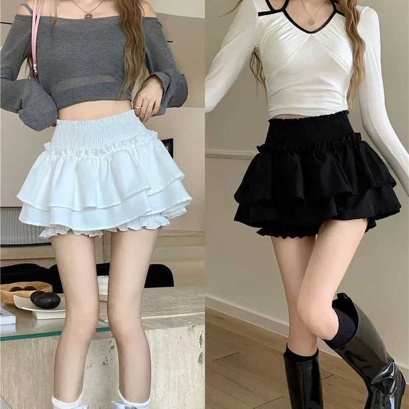 Mini Skirt Cute Sexy etcore Elastic High Waist Gown Ruffle Patchwork Lolita Skirt Short Korean Sweet Y2K Women ClothingXJ241221