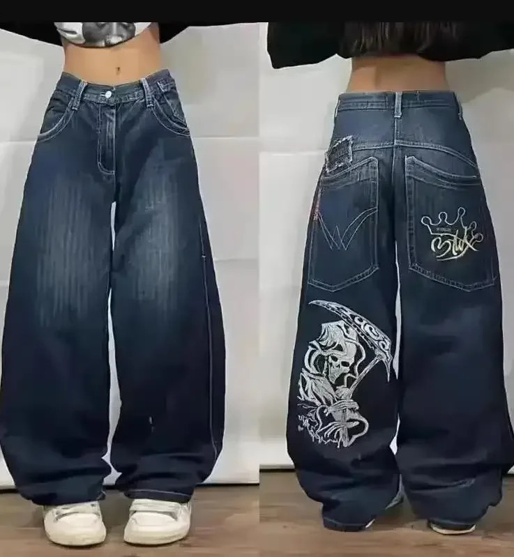 Y2k Streetwear Punk Hip Hop Jeans West Workwear Ripped Rap Style Loose Wash Plus Size Clothing Men Mopping Pants 241220