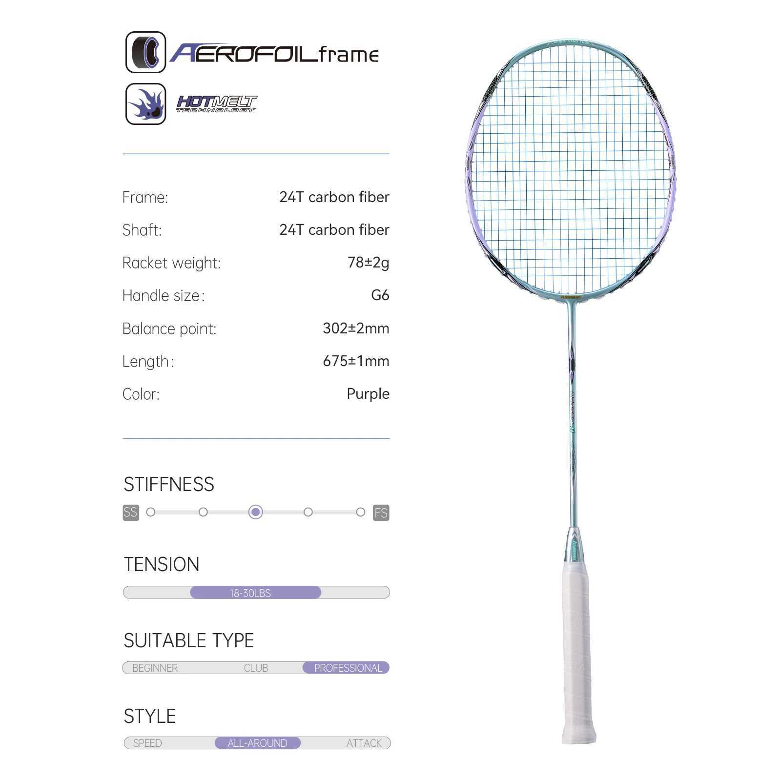 Kawasaki Badminton Racket Professional 5U ultra light carbon fiber Badminton Rackets Dragon 66 with covered shell and Badminton gripW241221