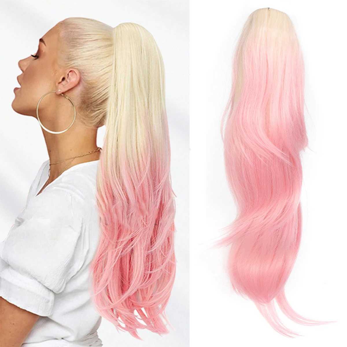 24-inch Natural Curly Synthetic Gradient Layered Ponytail For Womens Drawstring Ponytail Sanded On The PonytailXJ241221