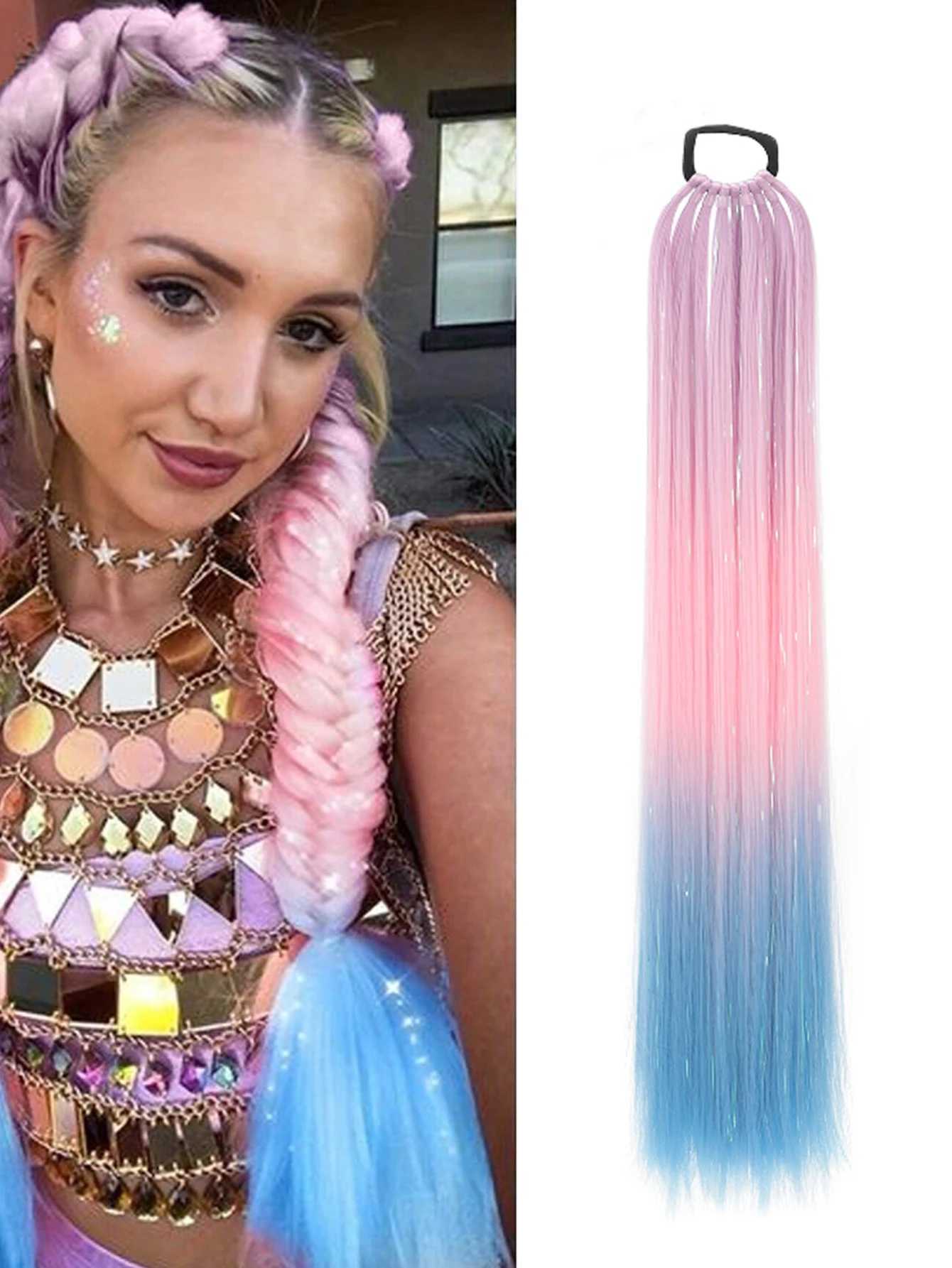 28Inch Synthetic Hair Ponytail Hair Extensions With Hair Shiny Hair Ponytail Extension For Braiding Hair On Hair Tie Loose HaXJ241221