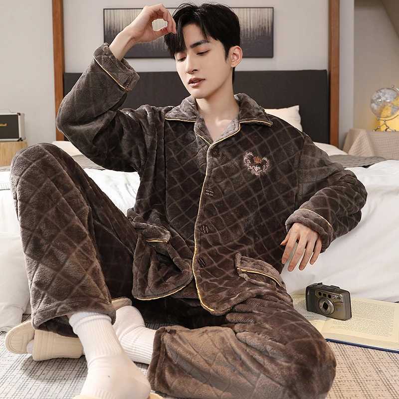 4XL 5XL Mens Fashion Autumn Winter Pajama Set Coral Velvet Pajama Cardigan Set Flannel Mens Pajama Thickened Pajama W241221