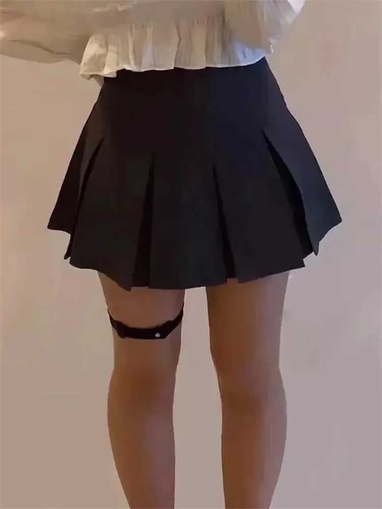 Vintage Gray Pleated Skirt Women Kaii High Waist Mini Skirts Korean Fashion School Uniform Harajuku Streetwear SpringXJ241221