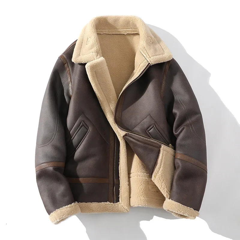Fur Mens Autumn Winter Thickening High-end Leather Jacket / Plus Velvet Thickening Fashion Large Size Khaki Man PU Jacket 241216