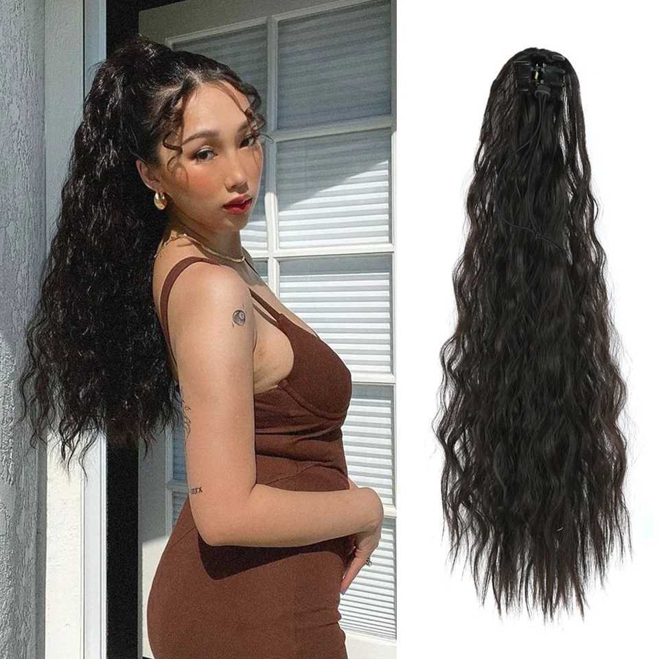 Long Wave Ponytail Synthetic Extension Claw Clip Ponytail Hair Curly Synthetic Black Hairpieces For Women Daily LookingXJ241221