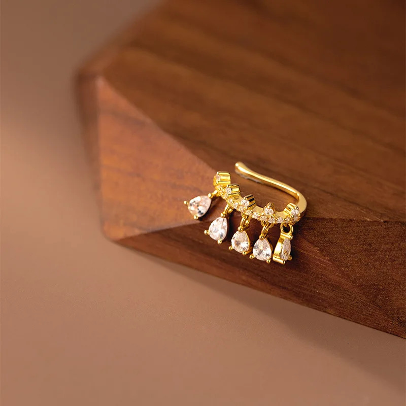 Clip Earrings For Women Ear Cuffs SILVER 925 Gold Color Water Drop Tassel Zircon Fine Jewelry Trend 241220