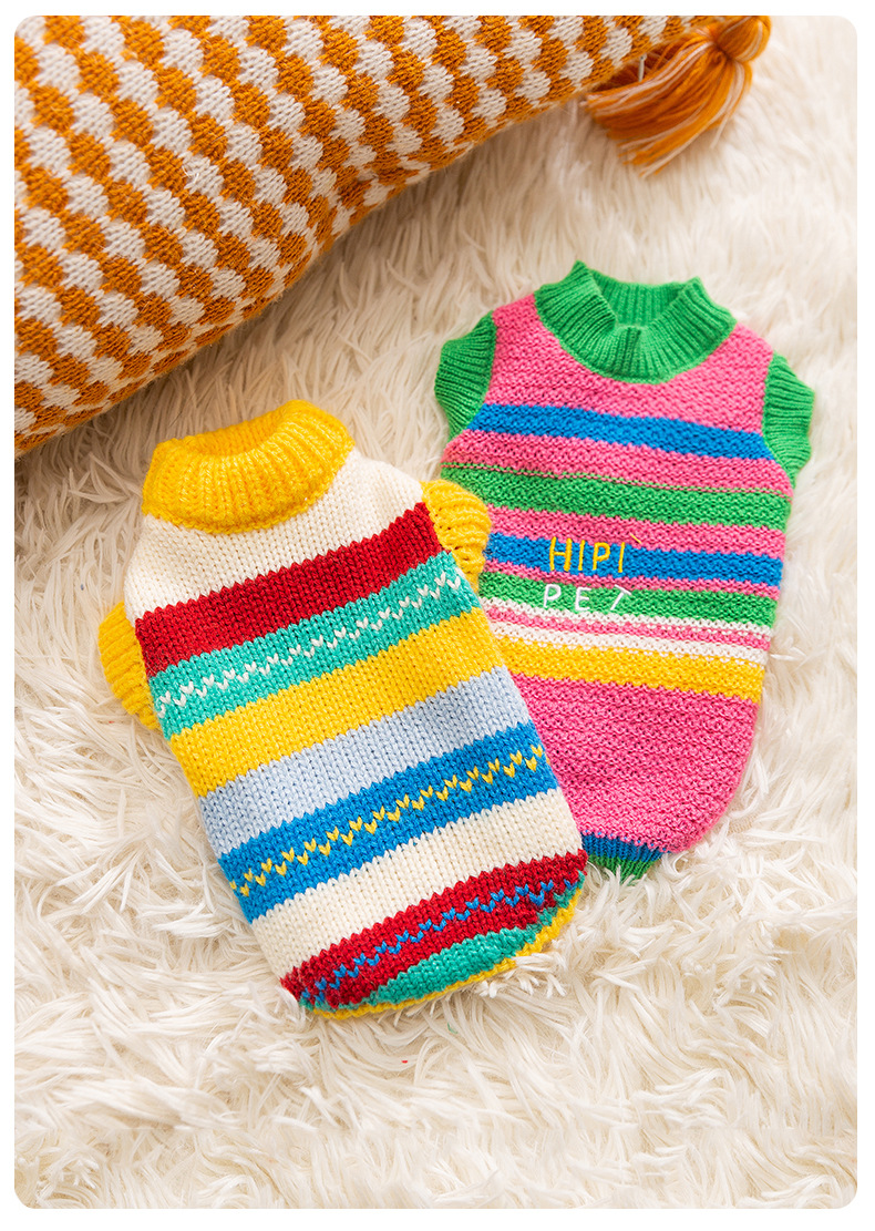 Simple colored striped sweater for dogs in autumn and winter, warm winter knitted sweater, pullover, two legged clothes, pet dog clothes
