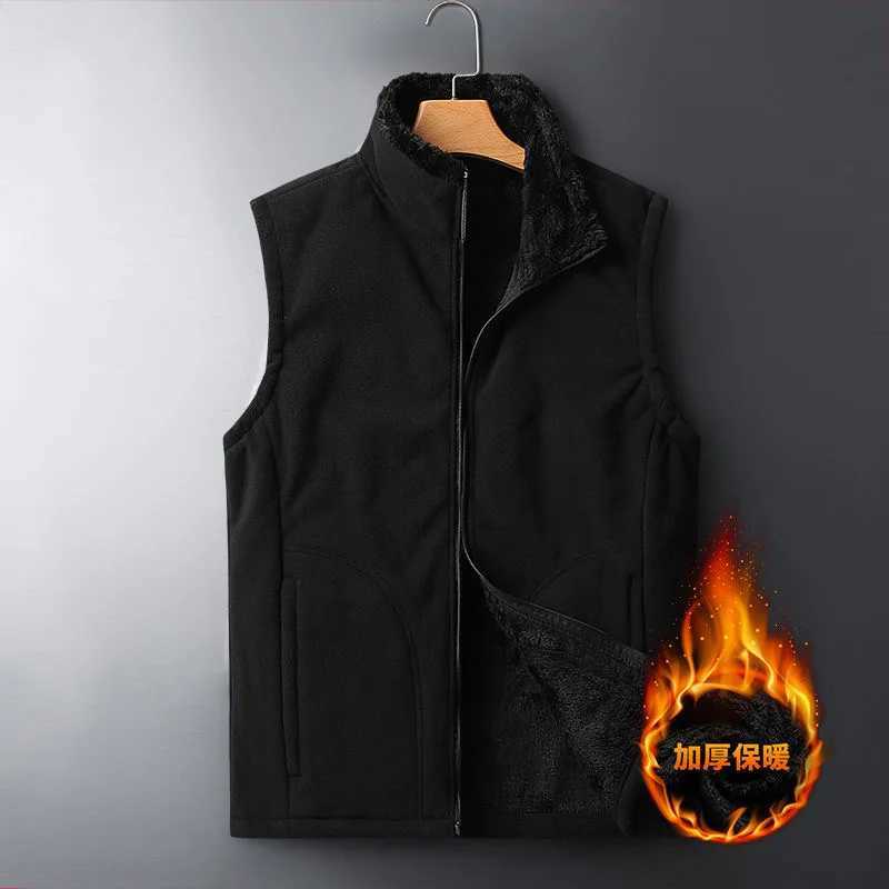 2024 Autumn and Winter New Fashion Solid Color Plus Fleece Thickened Thermal Vest Mens Casual Loose Comfortable Large Size CoatXJ241221