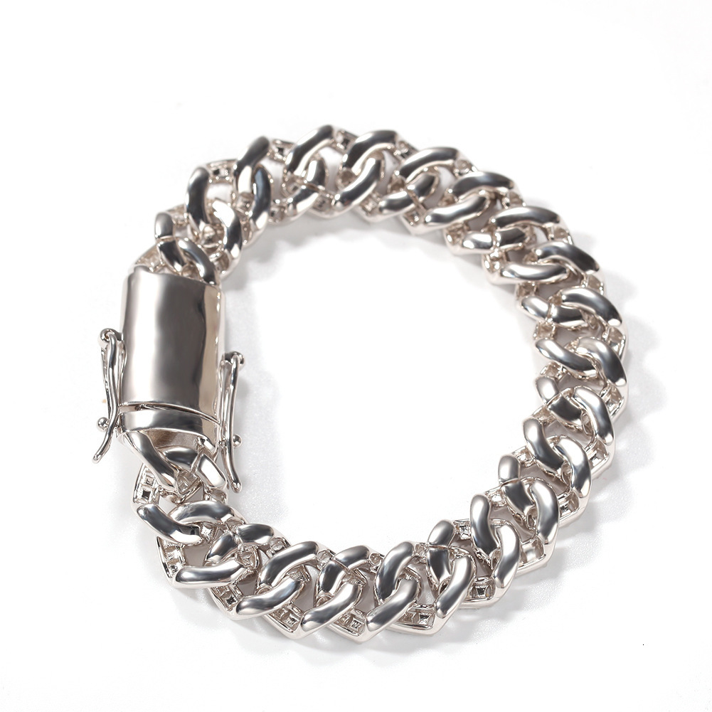 Fine Quality Iced Out Full Baguette Cubic Zirconia Mens Bracelet New In White Gold Prong Cz Stones Cuban Link Chain Bangle Bracelets Hip Hop Jewelry P