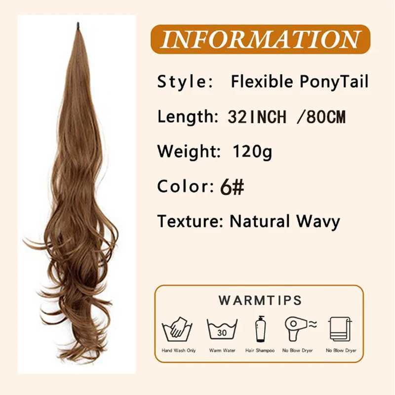 H STAR 32Inch Synthetic Flexible Wrap Around PonyTail Length Ponytail Extensions Blonde Ponytail Hairpieces For WomenXJ241221