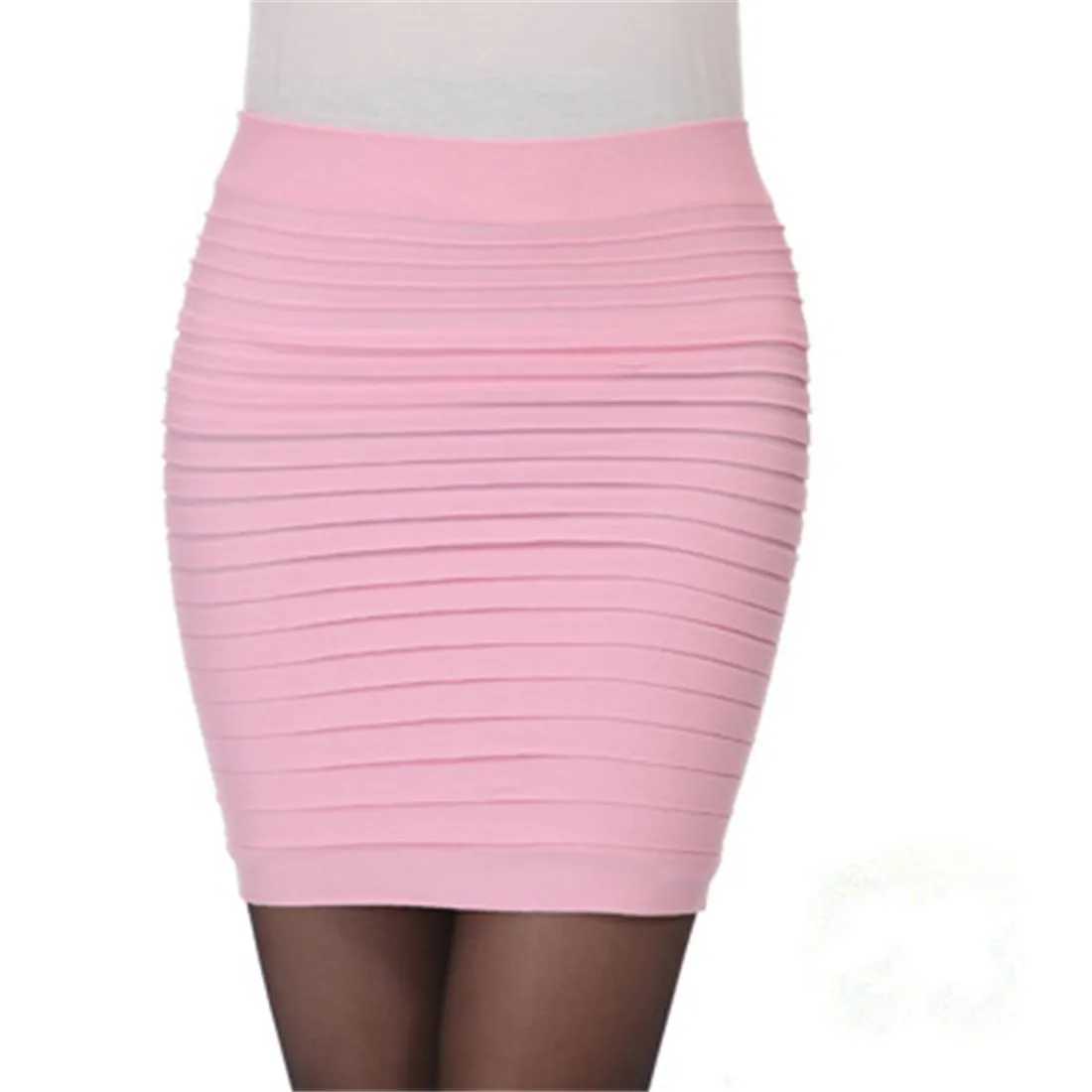 Summer Women Skirt High Waist Pleated Skirt Candy Color Knitted Elastic Mini Skirt Sexy Office Lady Short Skirts Black redXJ241221