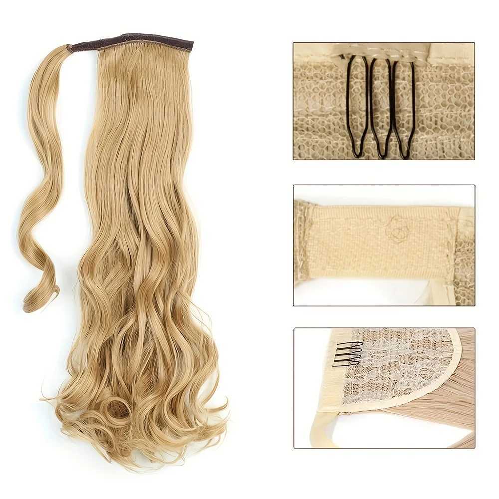 Long Curly Ponytail Extension Magic Paste Heat Resistant Wavy Synthetic Wrap Around Ponytail Hairpieces for Women GirlsXJ241221
