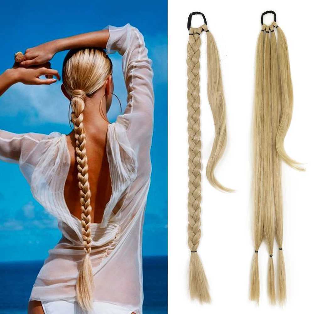 34 Extra Long Ponytail With Hair Tie Synthetic Braid Ponytail Extension Natural Black Hair Straight Fake Hair DIY BraidedXJ241221