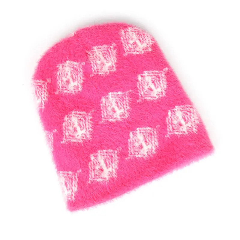 Ultra Soft Y2K Custom Furry Hairy Graphic All Over Print Jacquard Mohair Beanie Skull Cap 241214