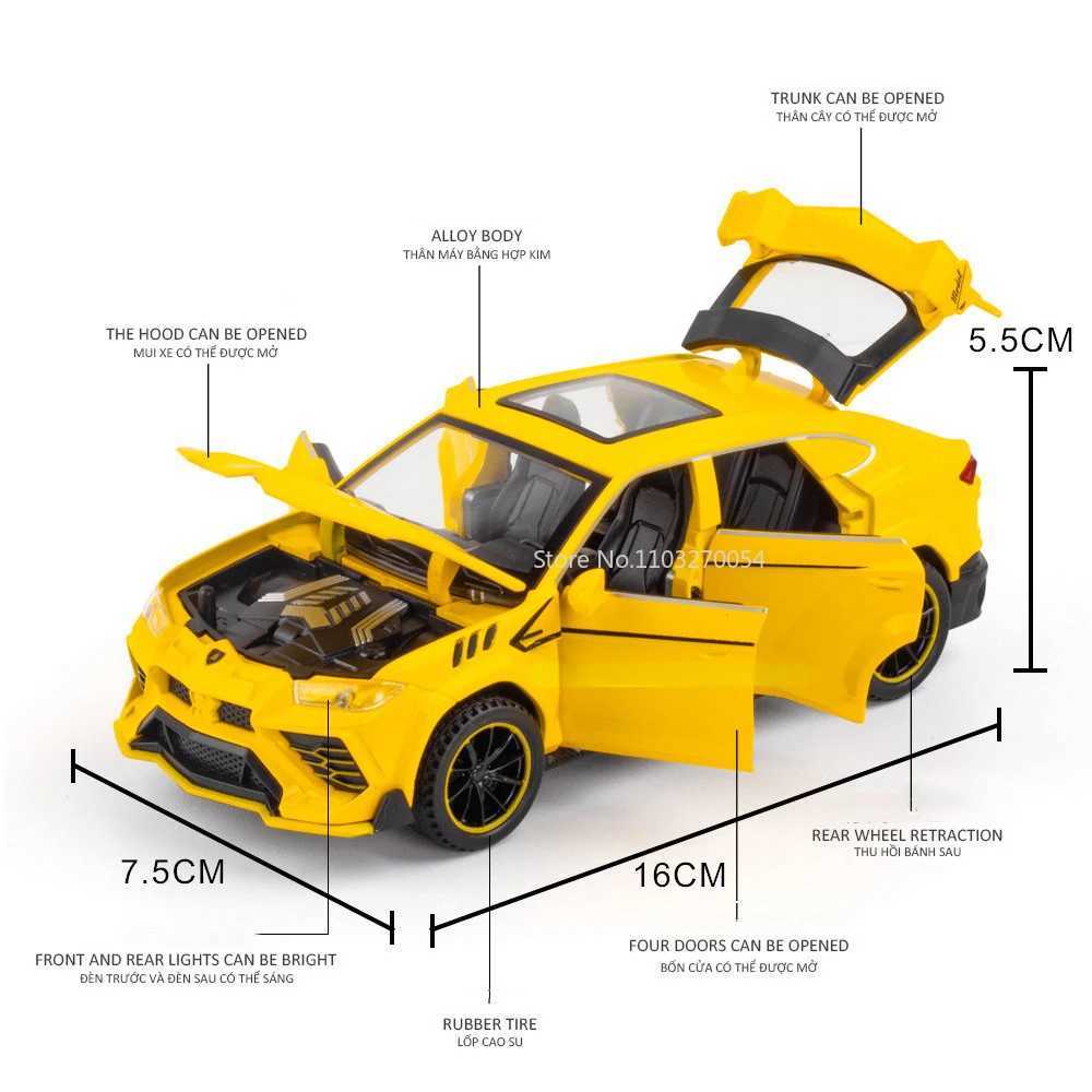 1/32 URUS Alloy Car Model Diecasts Toys Metal Vehicles 6 Doors Open With Sound Light Pull Back Child Toys Boys Ornament GiftsXJ241221